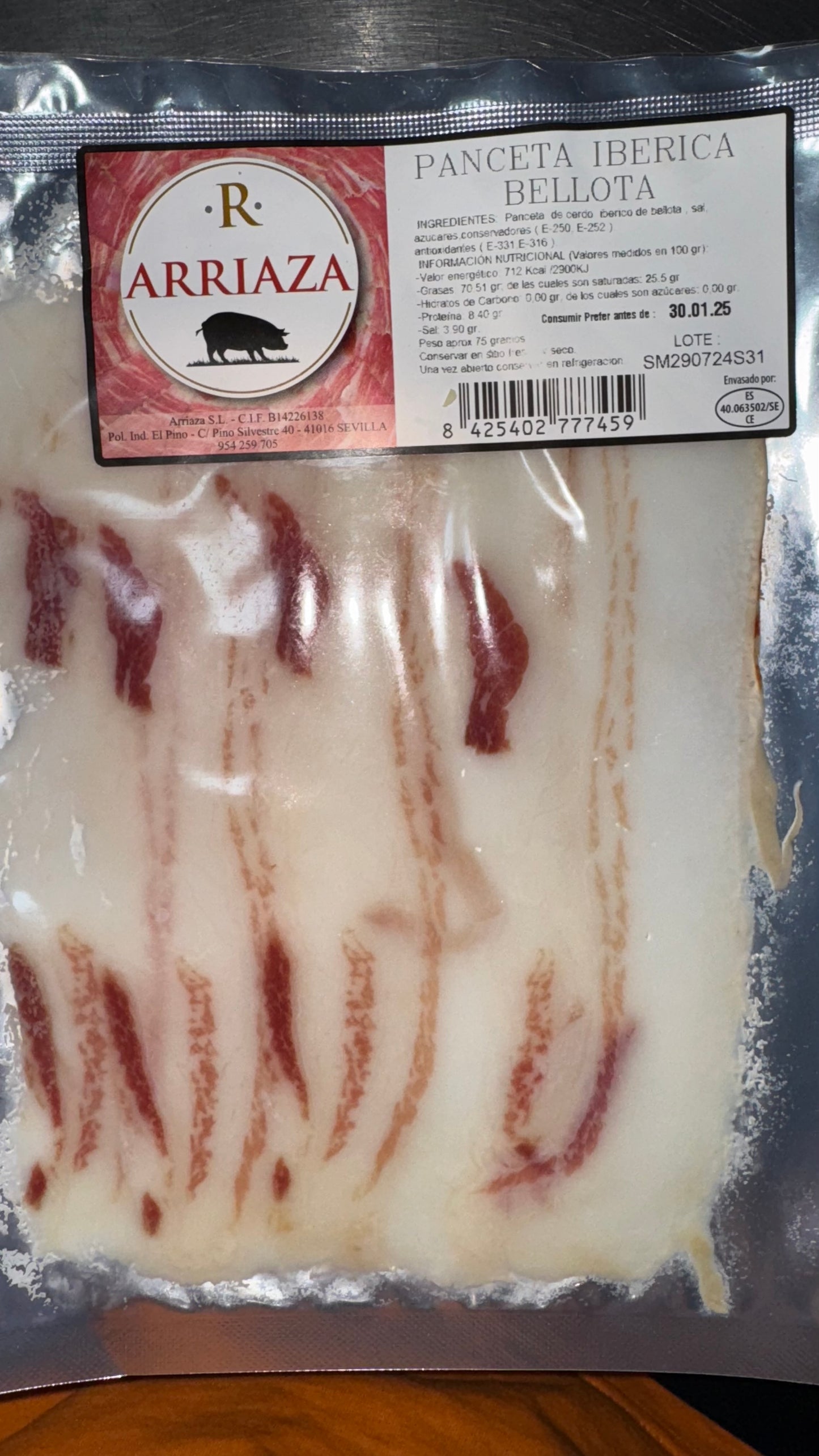 PANCETA IBERICA BELLOTA 75 G