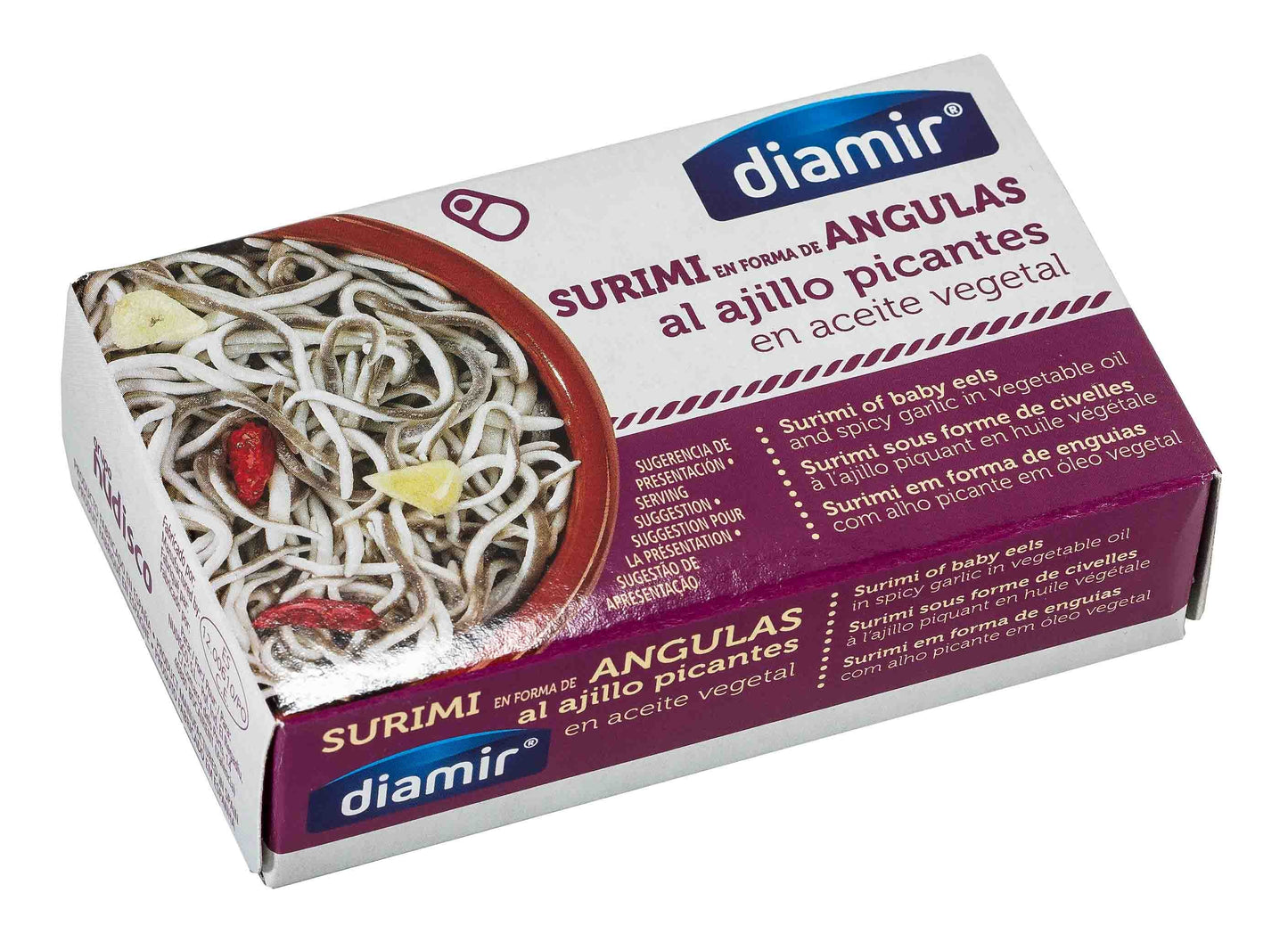 SURIMI EN FORMA DE ANGULAS AL AJILLO PICANTES EN ACEITE VEGETAL DIAMIR 115 G