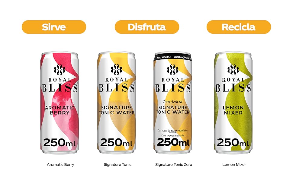 ROYAL BLISS LEMON MIXER, AROMATIC BERRU Y SIGNATURE TONIC WATER 250 ML