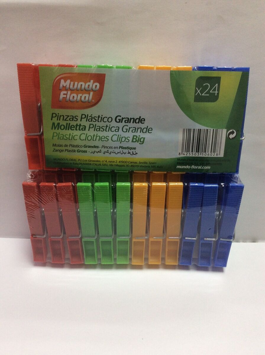 PINZAS PLÁSTICO GRANDE MUNDO FLORAL 24 UNIDADES