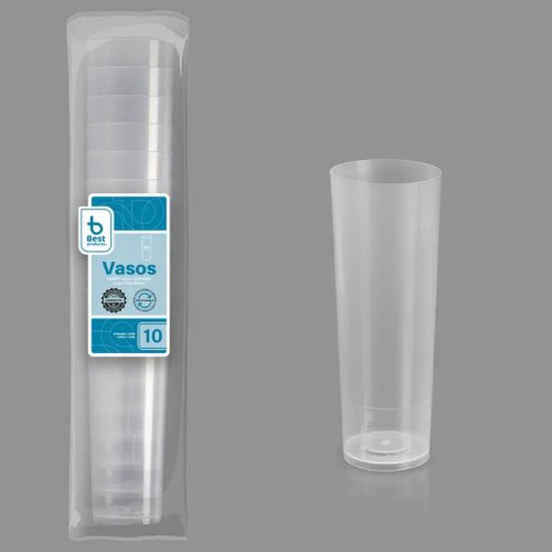 VASO PLASTICO TRANSPARENTE TUBO 300 CC 10 UNIDADES